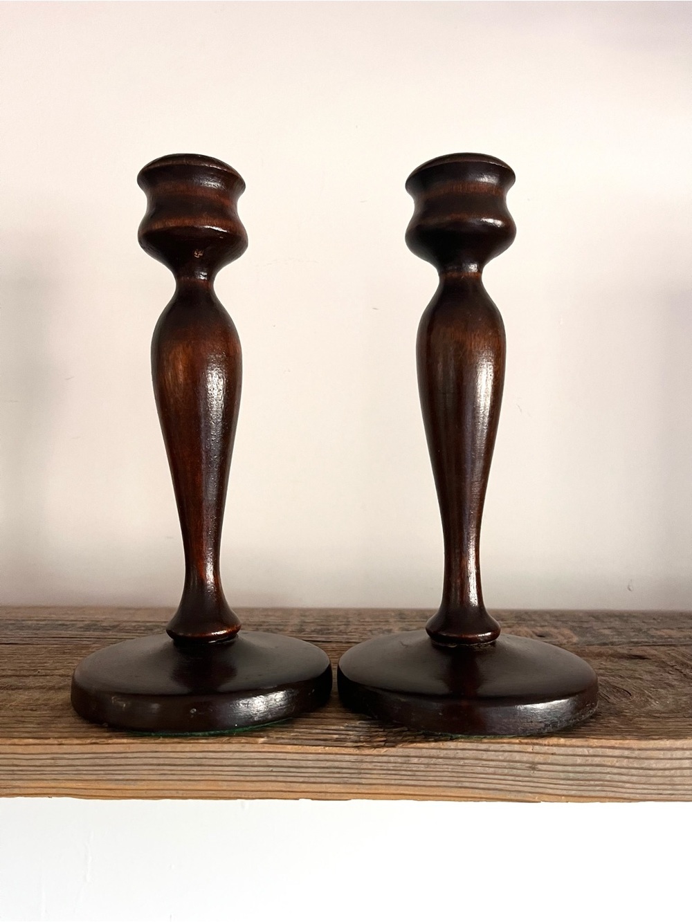 Wooden Brown Candlestick Pair - Home Accents
